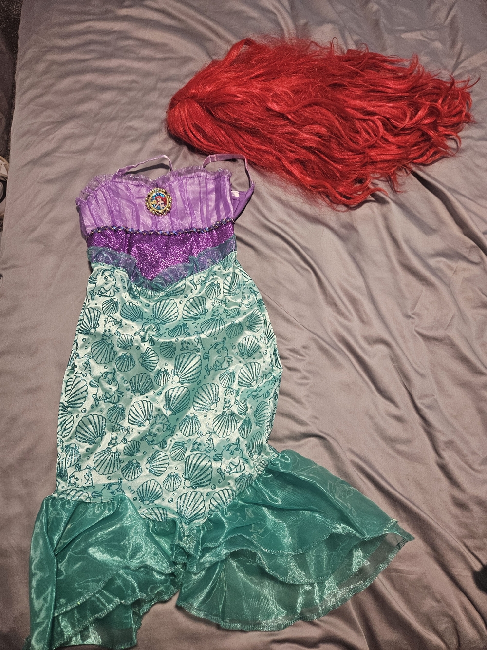Little Mermaid Costume Dress with Red Wig - Little Girls